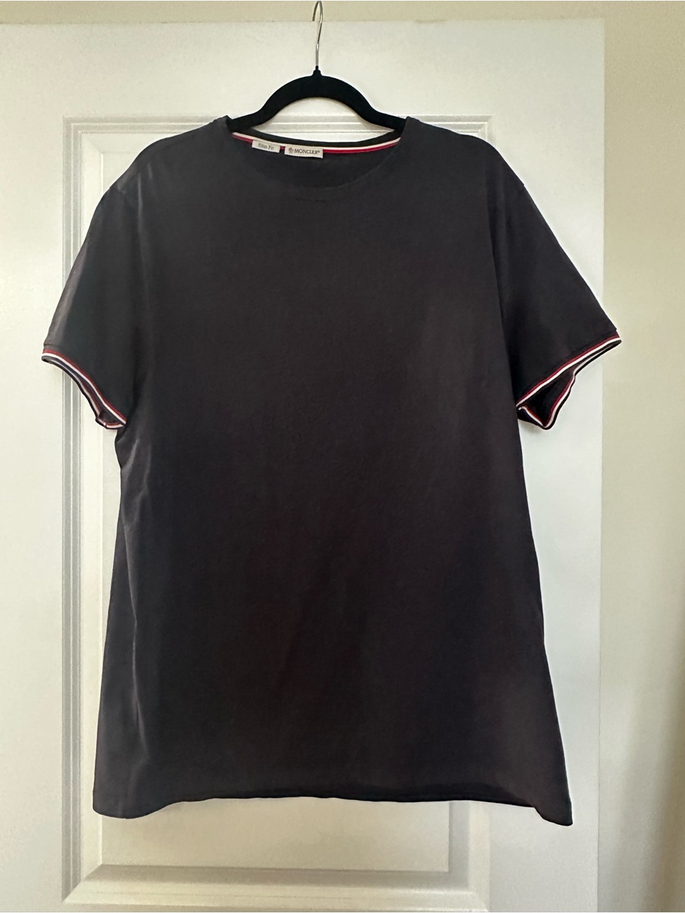 Moncler Black Short-Sleeve Crewneck T-Shirt with Red-White Trim